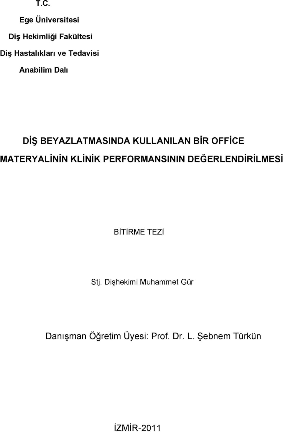 MATERYALİNİN KLİNİK PERFORMANSININ DEĞERLENDİRİLMESİ BİTİRME TEZİ Stj.