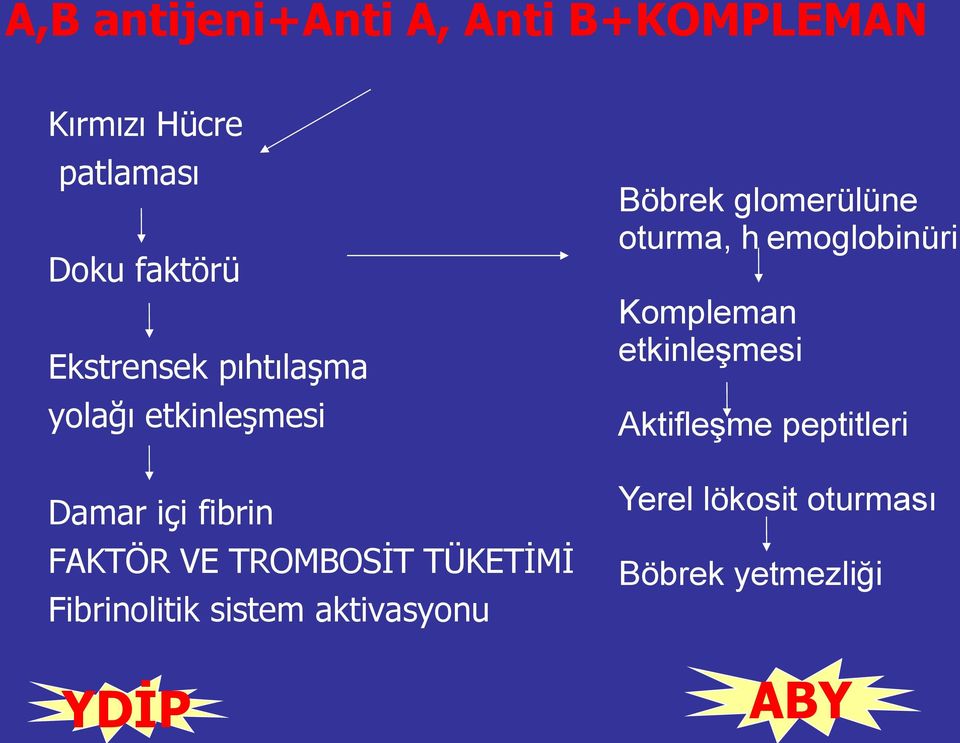 TÜKETİMİ Fibrinolitik sistem aktivasyonu Böbrek glomerülüne oturma, h emoglobinüri