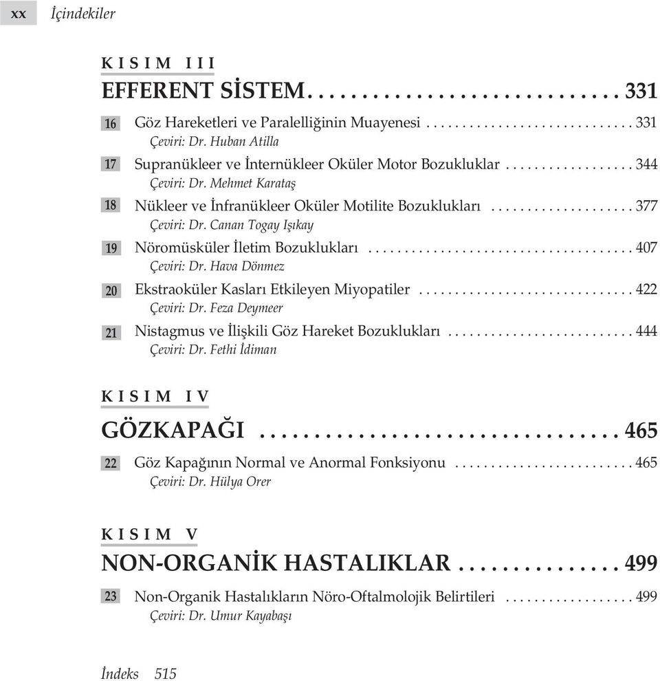 Canan Togay Ifl kay Nöromüsküler letim Bozukluklar..................................... 407 Çeviri: Dr. Hava Dönmez Ekstraoküler Kaslar Etkileyen Miyopatiler.............................. 422 Çeviri: Dr.