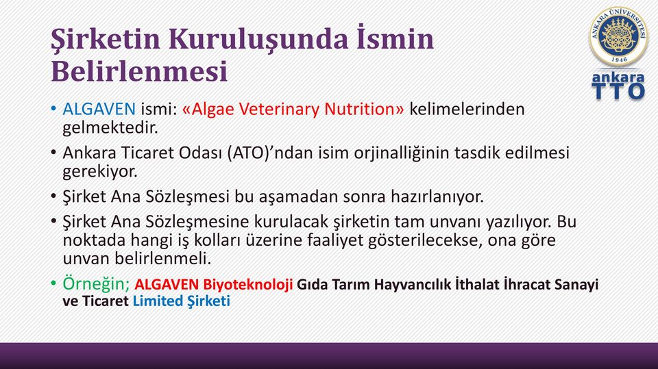 Şirket Ana Sözleşmesi bu aşamadan sonra hazırlanıyor. Şirket Ana Sözleşmesine kurulacak şirketin tam unvanı yazılıyor.