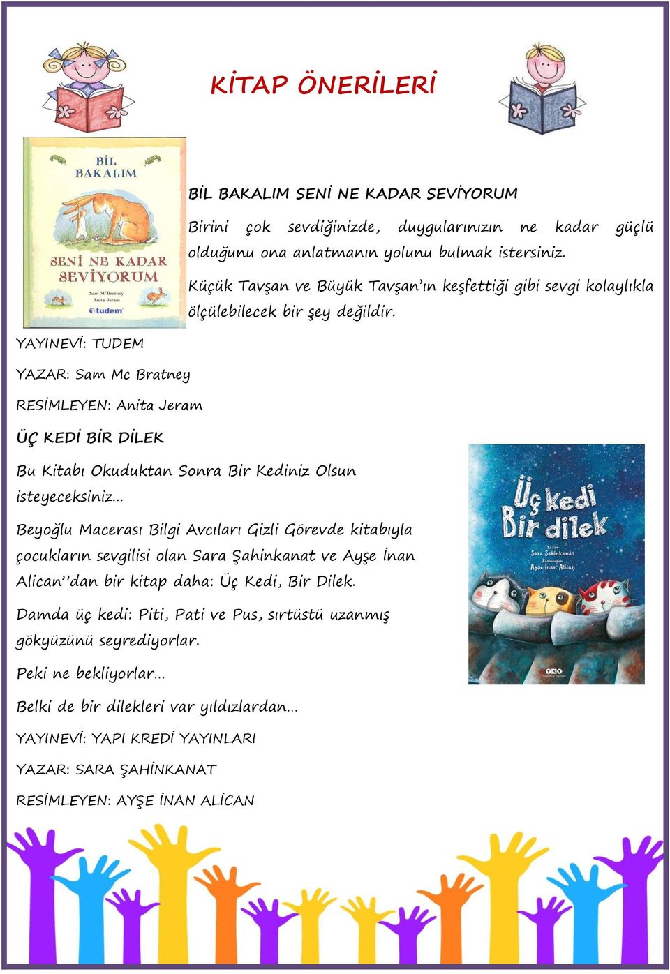 YAYINEVİ: TUDEM YAZAR: Sam Mc Bratney RESİMLEYEN: Anita Jeram ÜÇ KEDİ BİR DİLEK Bu Kitabı Okuduktan Sonra Bir Kediniz Olsun isteyeceksiniz.