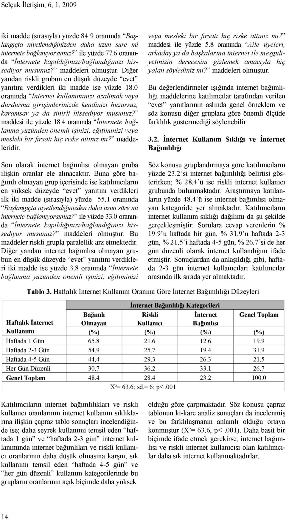 0 oranında İnternet kullanımınızı azaltmak veya durdurma girişimlerinizde kendinizi huzursuz, karamsar ya da sinirli hissediyor musunuz? maddesi ile yüzde 18.