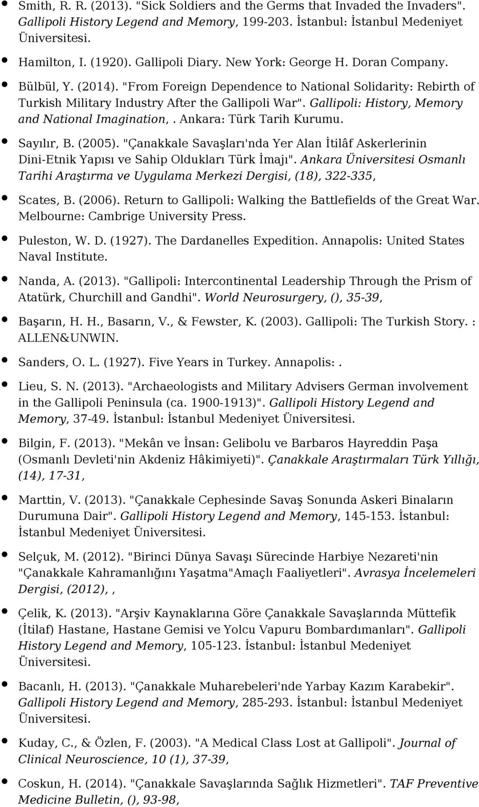 Gallipoli: History, Memory and National Imagination,. Ankara: Türk Tarih Kurumu. Sayılır, B. (2005).