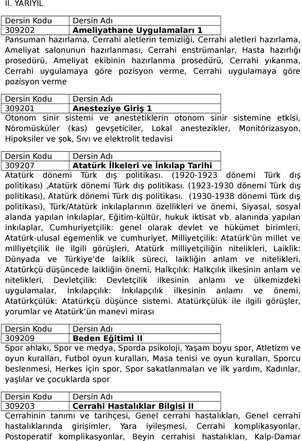 anestetiklerin otonom sinir sistemine etkisi, Nöromüsküler (kas) gevşeticiler, Lokal anestezikler, Monitörizasyon, Hipoksiler ve şok, Sıvı ve elektrolit tedavisi 309207 Atatürk İlkeleri ve İnkılap