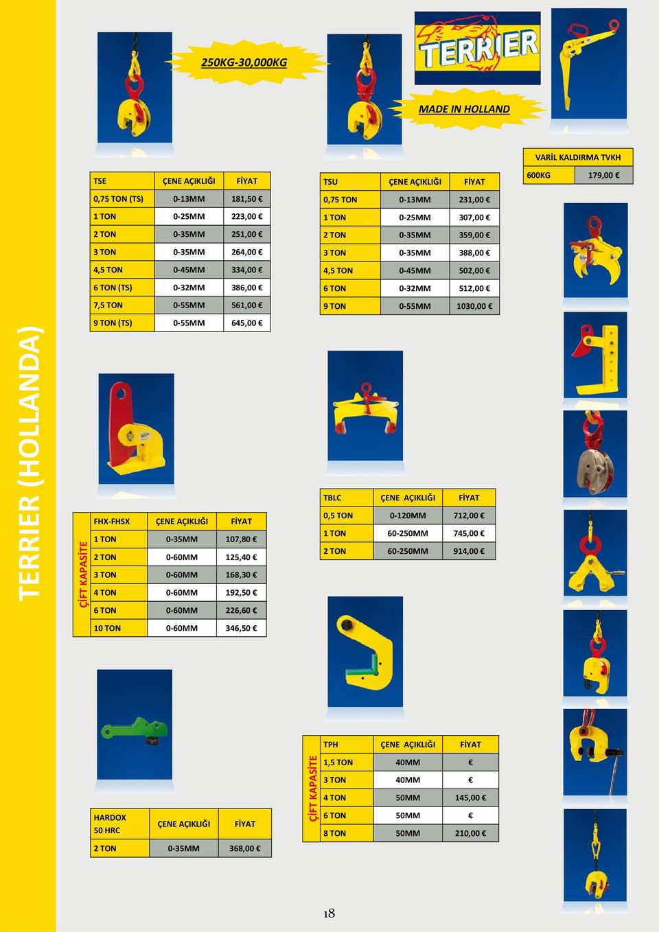 55MM 645,00 TERRIER (HOLLANDA) ÇİFT KAPASİTE FHX FHSX ÇENE AÇIKLIĞI 1 0 35MM 2 0 60MM 3 0 60MM 4 0 60MM 6 0 60MM 107,80 125,40 168,30 192,50 226,60 TBLC ÇENE AÇIKLIĞI 0,5 0 120MM
