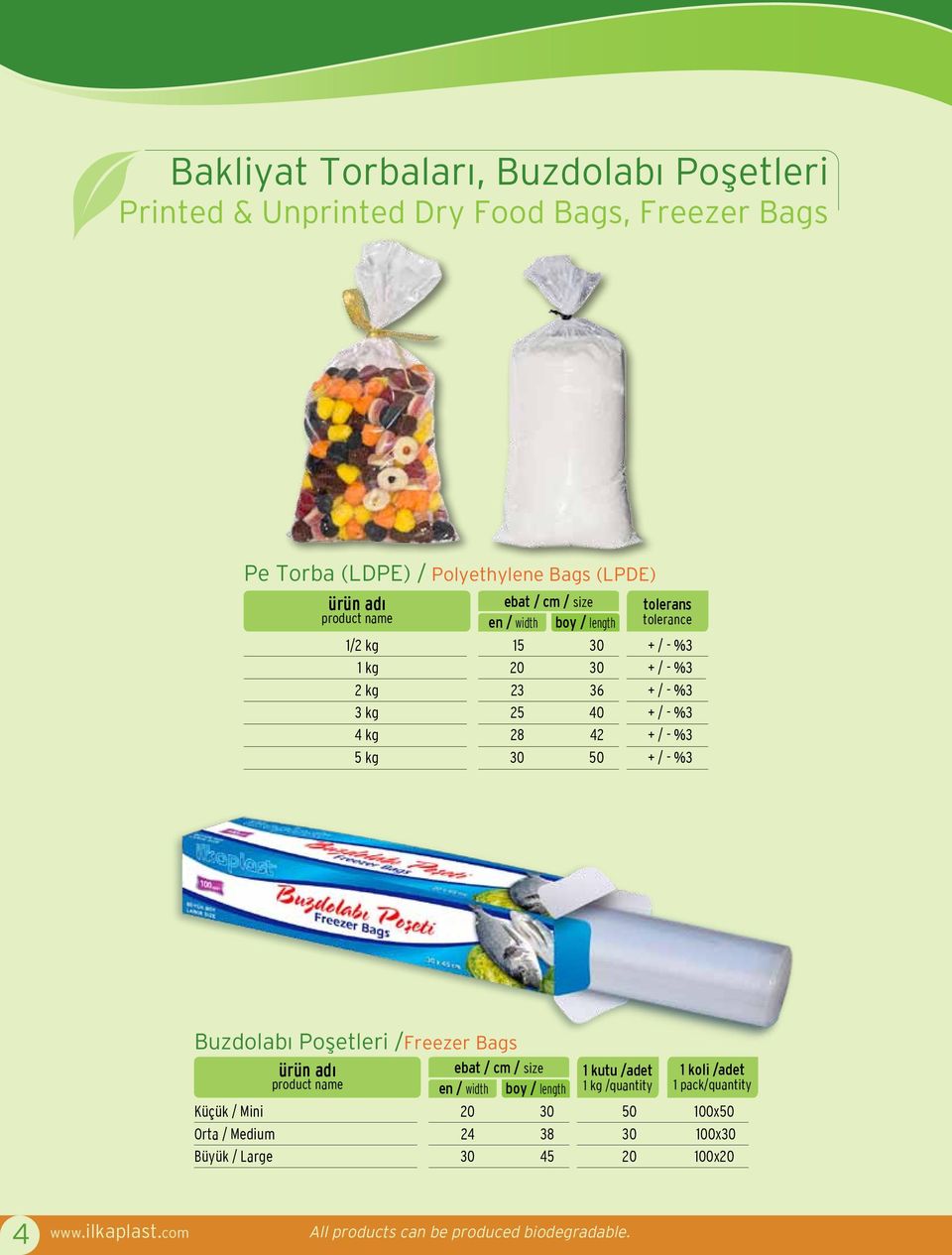 %3 + / - %3 + / - %3 + / - %3 Buzdolabı Poşetleri /Freezer Bags Küçük / Mini Orta / Medium Büyük / Large 24 38 45 1