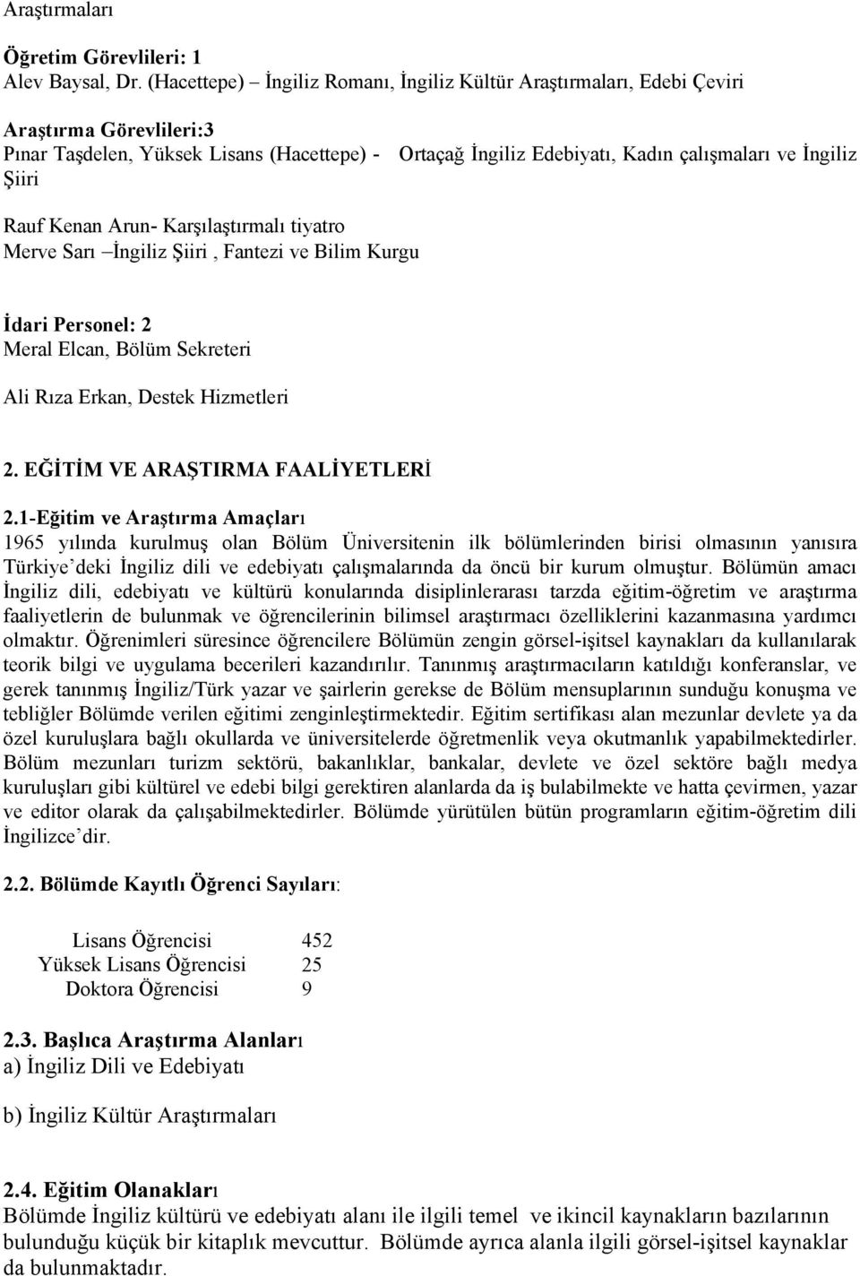 Şiiri Rauf Kenan Arun- Karşılaştırmalı tiyatro Merve Sarı İngiliz Şiiri, Fantezi ve Bilim Kurgu İdari Personel: 2 Meral Elcan, Bölüm Sekreteri Ali Rıza Erkan, Destek Hizmetleri 2.