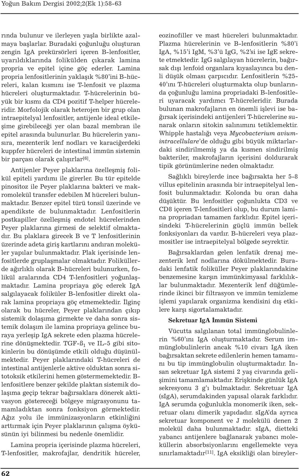 Lamina propria lenfositlerinin yaklaşık %80 ini B-hücreleri, kalan kısmını ise T-lenfosit ve plazma hücreleri oluşturmaktadır. T-hücrelerinin büyük bir kısmı da CD4 pozitif T-helper hücreleridir.