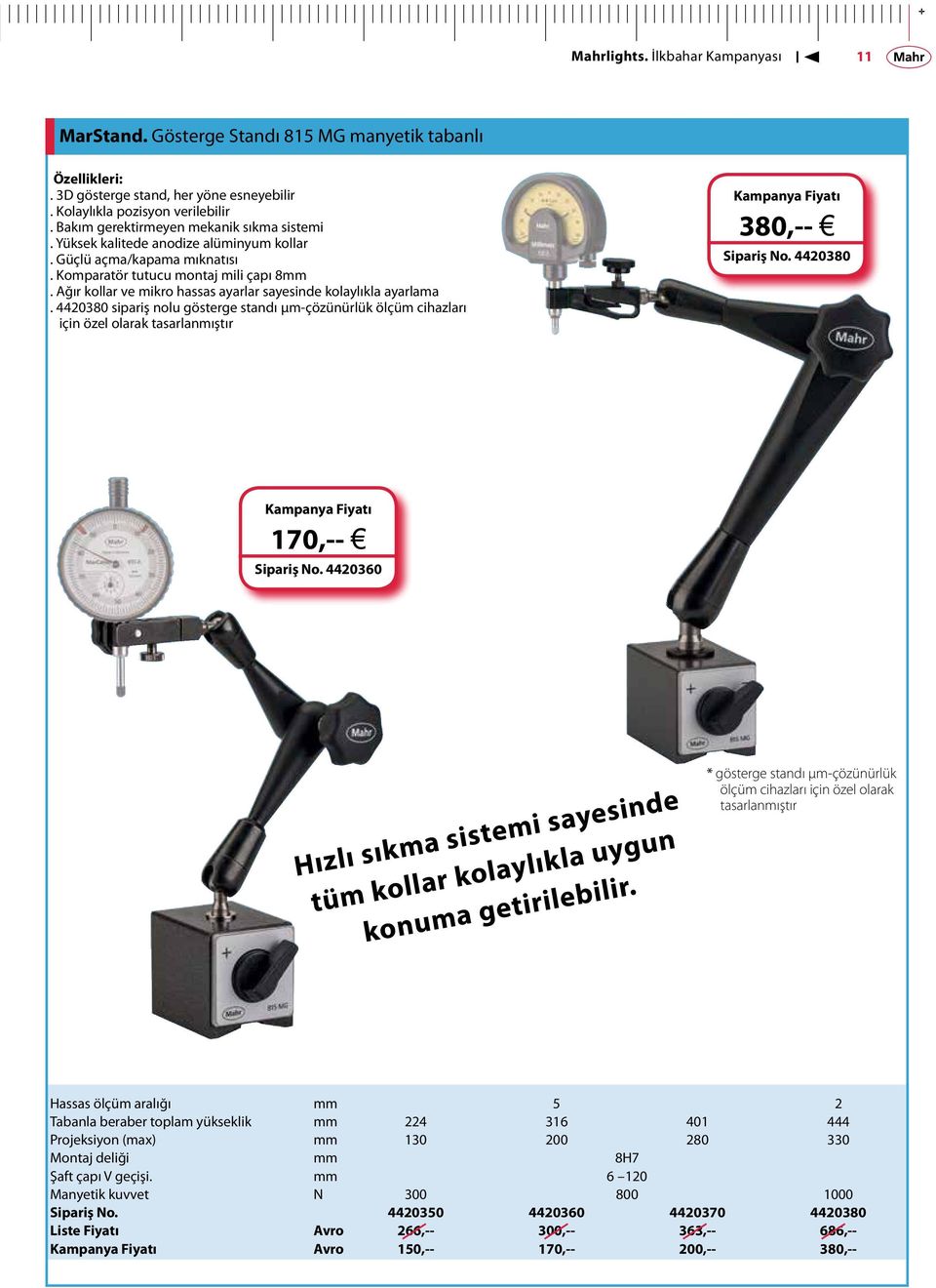 4420380 sipariş nolu gösterge standı μm-çözünürlük ölçüm cihazları için özel olarak tasarlanmıştır 380,-- j Sipariş No. 4420380 170,-- j Sipariş No.