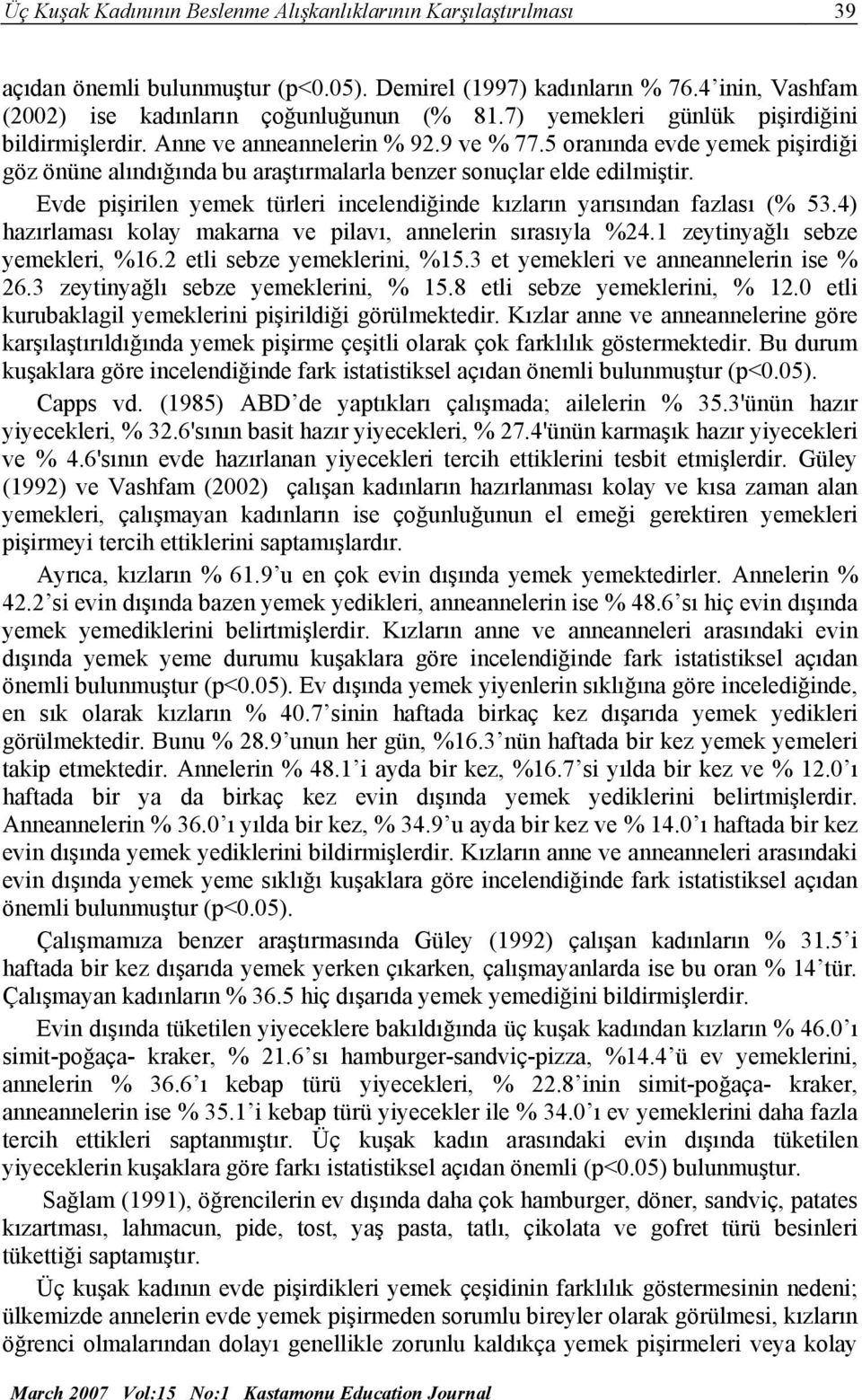 Evde pişirilen yemek türleri incelendiğinde kızların yarısından fazlası (% 53.4) hazırlaması kolay makarna ve pilavı, annelerin sırasıyla %24.1 zeytinyağlı sebze yemekleri, %16.