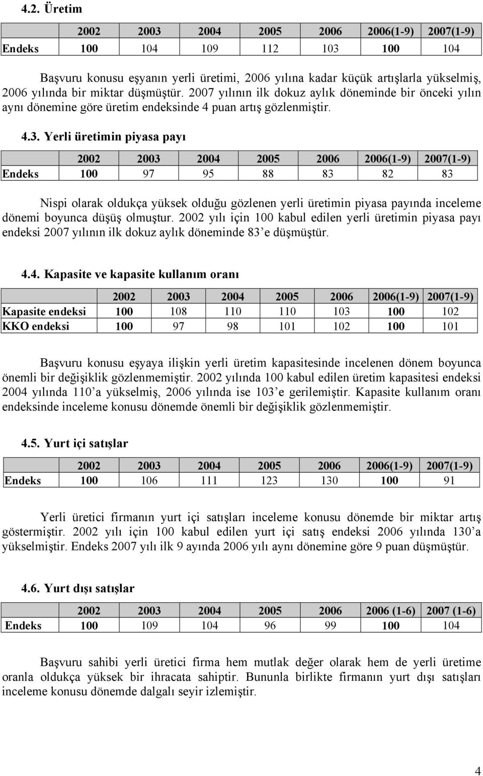 Yerli üretimin piyasa payı Endeks 100 97 95 88 83 82 83 Nispi olarak oldukça yüksek olduğu gözlenen yerli üretimin piyasa payında inceleme dönemi boyunca düşüş olmuştur.