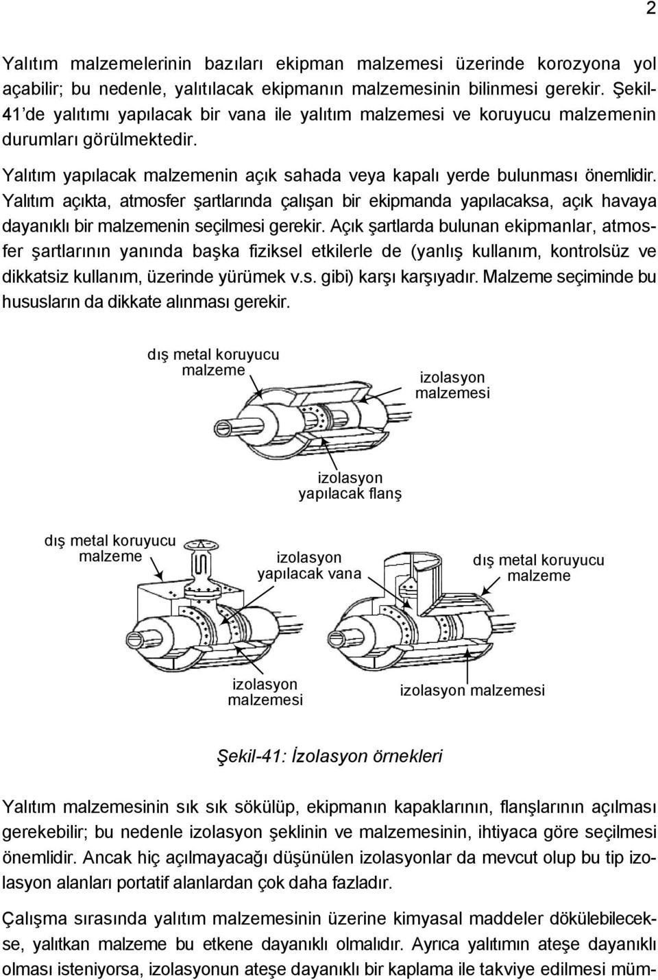 Yalıtım açıkta, atmosfer şartlarında çalışan bir ekipmanda yapılacaksa, açık havaya dayanıklı bir malzemenin seçilmesi gerekir.