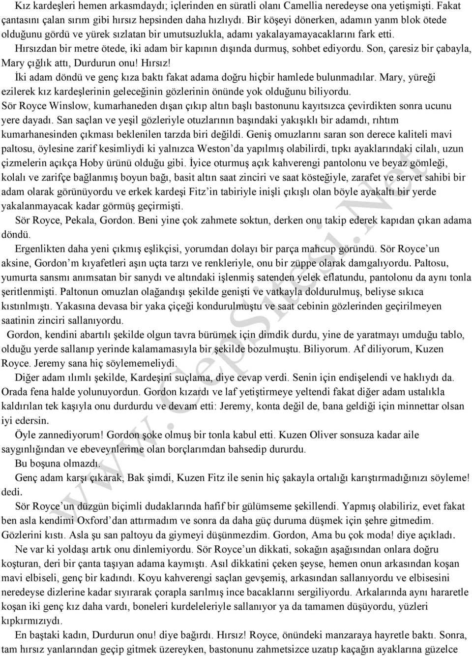 Hırsızdan bir metre ötede, iki adam bir kapının dışında durmuş, sohbet ediyordu. Son, çaresiz bir çabayla, Mary çığlık attı, Durdurun onu! Hırsız!