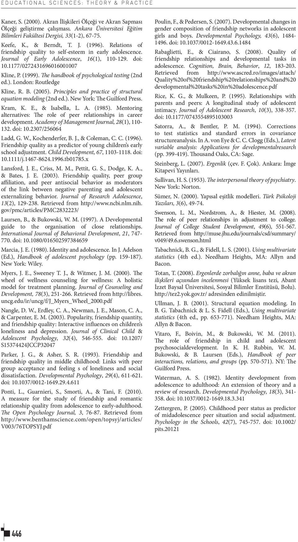 The handbook of psychological testing (2nd ed.). London: Routledge Kline, R. B. (2005). Principles and practice of structural equation modeling (2nd ed.). New York: The Guilford Press. Kram, K. E.