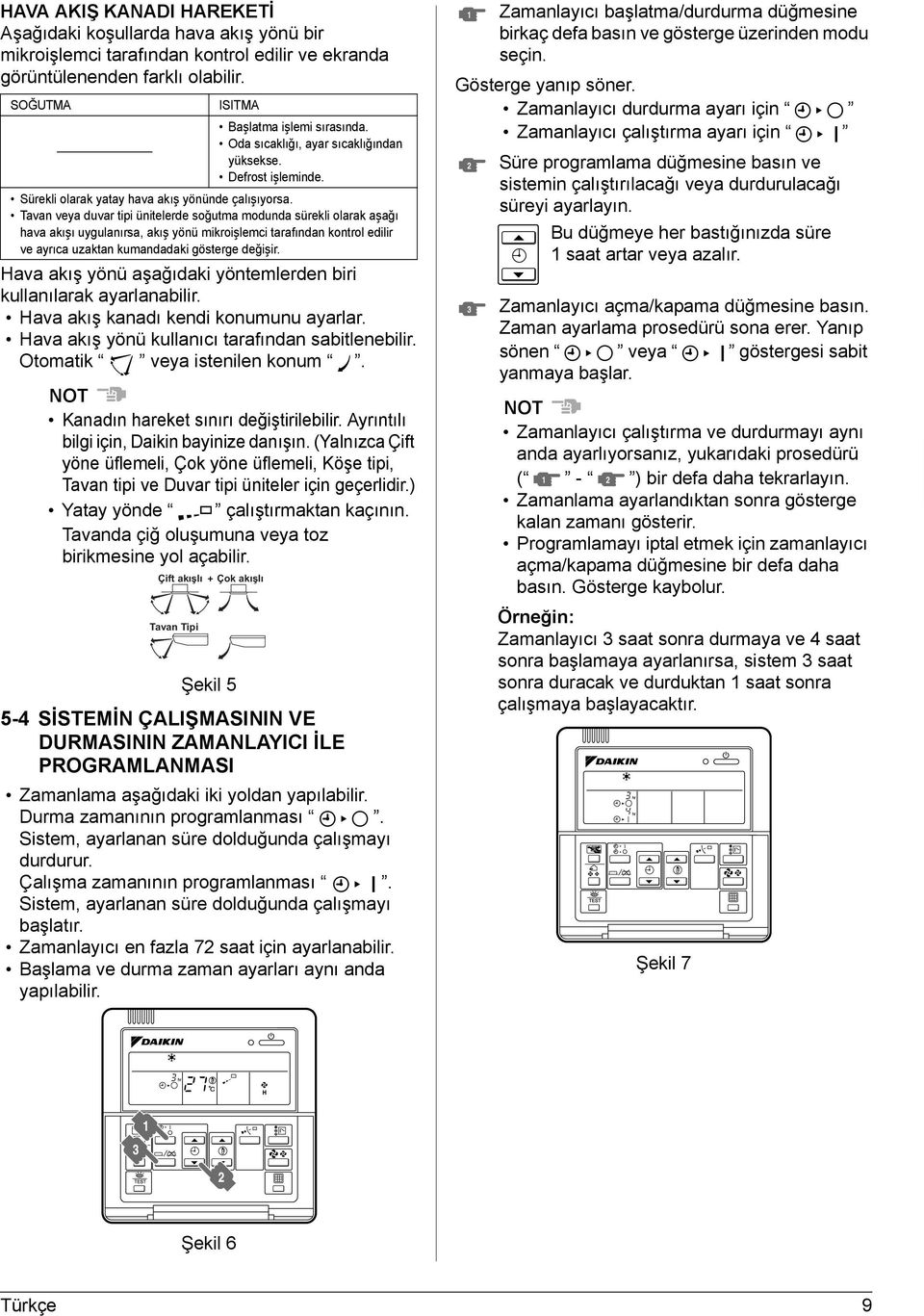 Tavan veya duvar tipi ünitelerde soğutma modunda sürekli olarak aşağı hava akışı uygulanırsa, akış yönü mikroişlemci tarafından kontrol edilir ve ayrıca uzaktan kumandadaki gösterge değişir.