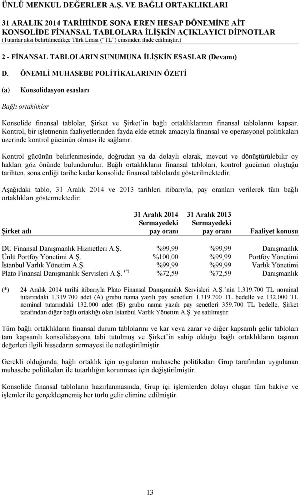 Kontrol, bir işletmenin faaliyetlerinden fayda elde etmek amacıyla finansal ve operasyonel politikaları üzerinde kontrol gücünün olması ile sağlanır.