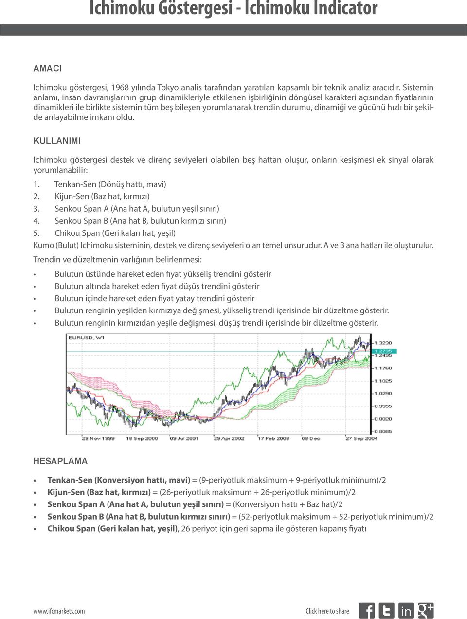 durumu, dinamiği ve gücünü hızlı bir şekilde anlayabilme imkanı oldu. Ichimoku göstergesi destek ve direnç seviyeleri olabilen beş hattan oluşur, onların kesişmesi ek sinyal olarak yorumlanabilir: 1.