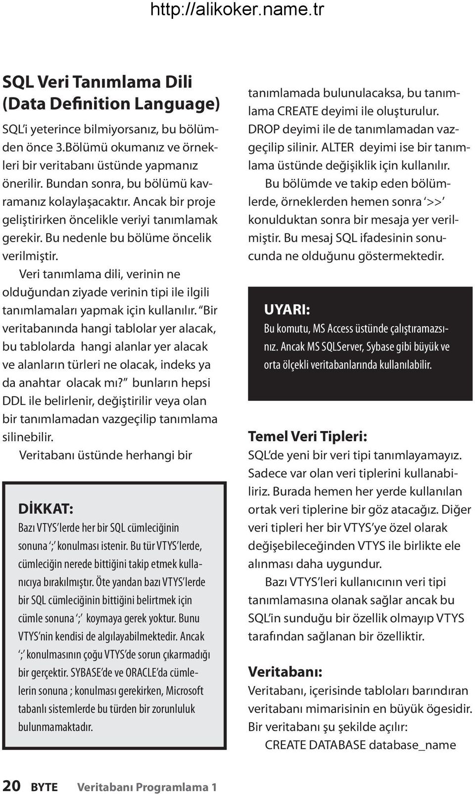 Veri tanımlama dili, verinin ne olduğundan ziyade verinin tipi ile ilgili tanımlamaları yapmak için kullanılır.