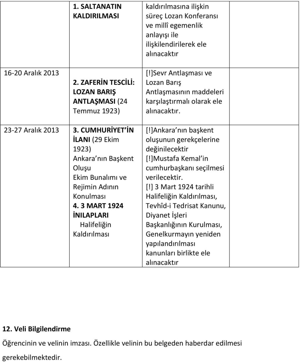 ]Sevr Antlaşması ve Lozan Barış Antlaşmasının maddeleri karşılaştırmalı olarak ele alınacaktır. 23-27 Aralık 2013 3.