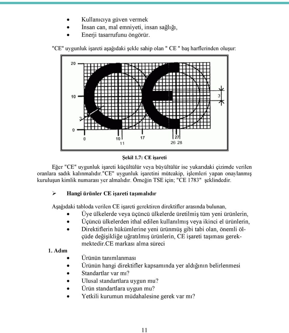 "ce" uygunluk iģaretini müteakip, iģlemleri yapan onaylanmıģ kuruluģun kimlik numarası yer almalıdır. Örneğin TSE için; "CE 1783" Ģeklindedir.
