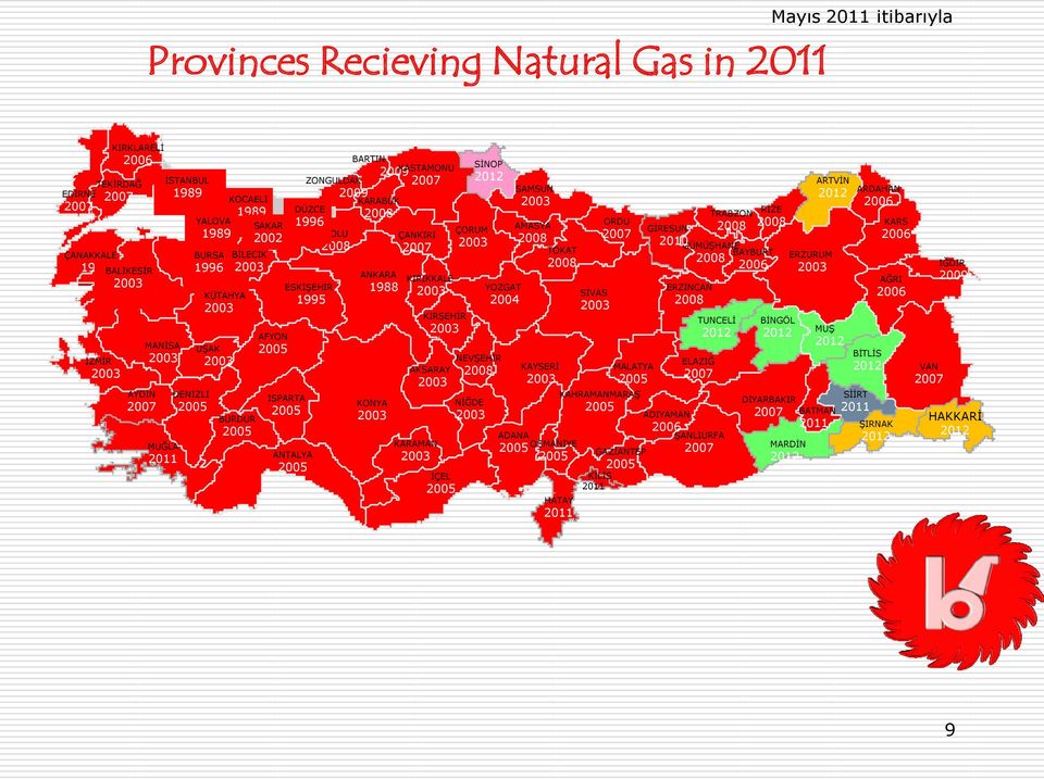 ADIYAMAN 2006 DĠYARBAKIR 2007 ġanliurfa 2007 ĠÇEL 2005 KAHRAMANMARAġ 2005 ELAZIĞ 2007 MUġ 2012 TUNCELĠ 2012 BĠNGÖL 2012 BATMAN 2011 SĠĠRT 2011 ġirnak 2012 HAKKARĠ 2012 VAN 2007 ERZĠNCAN 2008 ERZURUM