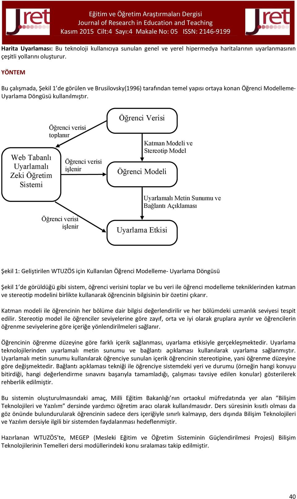 Web Tabanlı Uyarlamalı Zeki Öğretim Sistemi Öğrenci verisi toplanır Öğrenci verisi işlenir Öğrenci Verisi Öğrenci Modeli Katman Modeli ve Stereotip Model Uyarlamalı Metin Sunumu ve Bağlantı