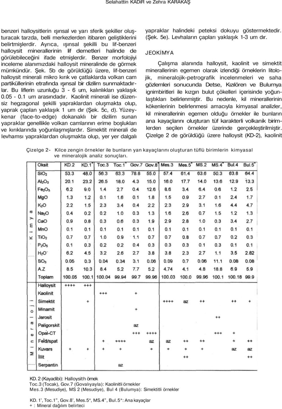 Benzer morfolojiyi inceleme alanımızdaki halloysit mineralinde de görmek mümkündür. Şek.