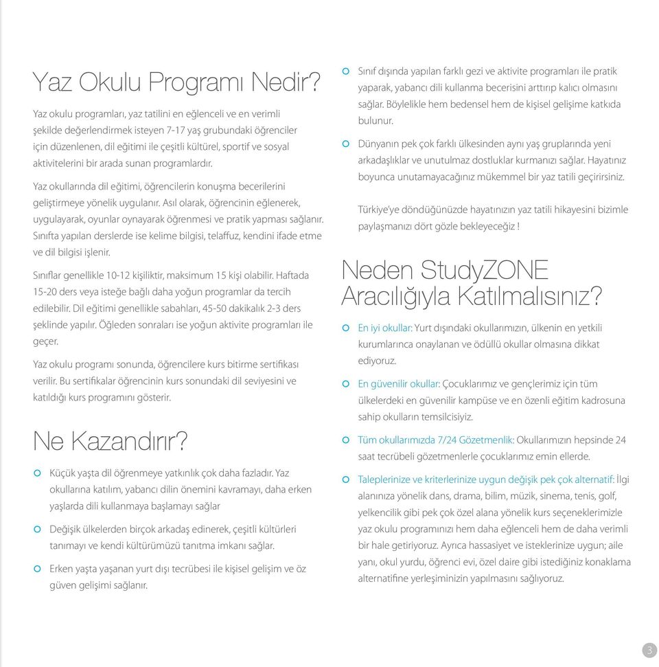 aktivitelerini bir arada sunan programlardır. Yaz okullarında dil eğitimi, öğrencilerin konuşma becerilerini geliştirmeye yönelik uygulanır.