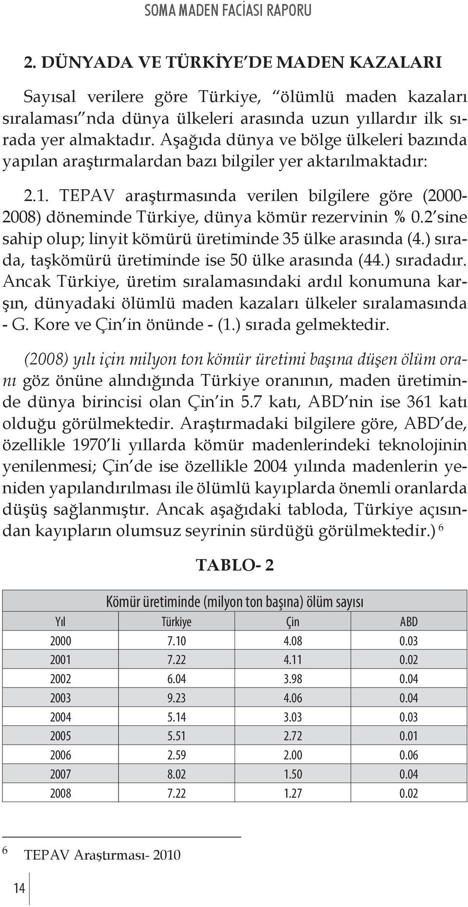 TEPAV araştırmasında verilen bilgilere göre (2000-2008) döneminde Türkiye, dünya kömür rezervinin % 0.2 sine sahip olup; linyit kömürü üretiminde 35 ülke arasında (4.