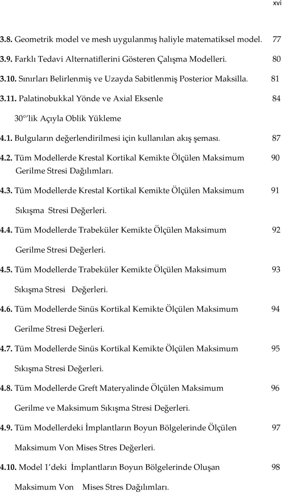 87 4.2. Tüm Modellerde Krestal Kortikal Kemikte Ölçülen Maksimum 90 Gerilme Stresi Dağılımları. 4.3. Tüm Modellerde Krestal Kortikal Kemikte Ölçülen Maksimum 91 Sıkışma Stresi Değerleri. 4.4. Tüm Modellerde Trabeküler Kemikte Ölçülen Maksimum 92 Gerilme Stresi Değerleri.