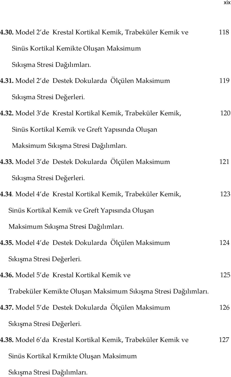 Model 3 de Krestal Kortikal Kemik, Trabeküler Kemik, 120 Sinüs Kortikal Kemik ve Greft Yapısında Oluşan Maksimum Sıkışma Stresi Dağılımları. 4.33.