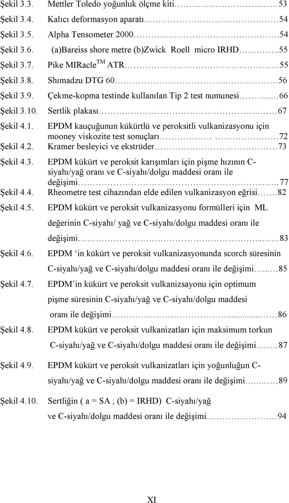 67 EPDM kauçuğunun kükürtlü ve peroksitli vulkanizasyonu için mooney viskozite test sonuçları. 72 Kramer besleyici ve ekstrüder 73 