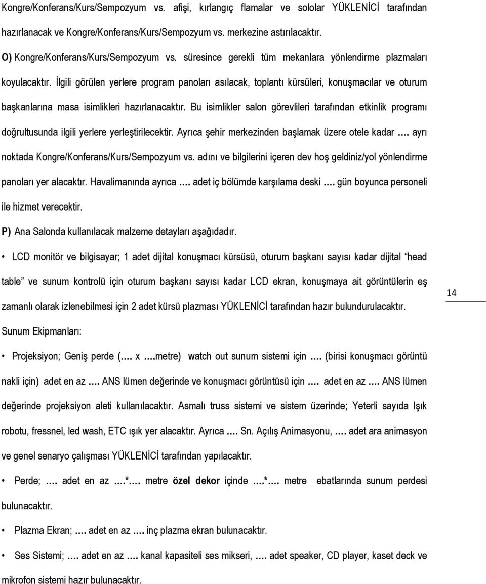 İlgili görülen yerlere program panoları asılacak, toplantı kürsüleri, konuşmacılar ve oturum başkanlarına masa isimlikleri hazırlanacaktır.