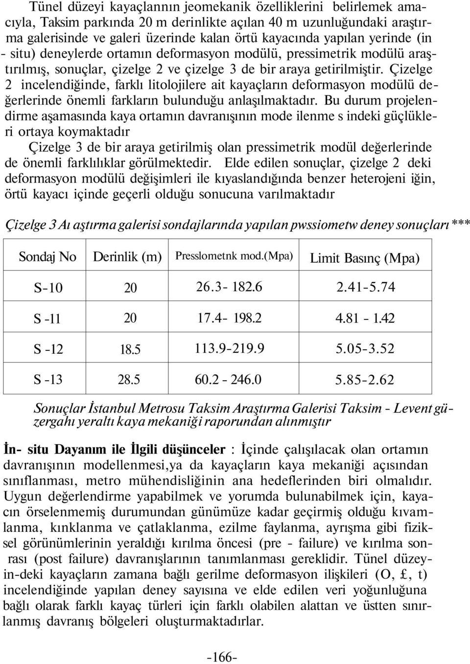 Çizelge 2 incelendiğinde, farklı litolojilere ait kayaçların deformasyon modülü değerlerinde önemli farkların bulunduğu anlaşılmaktadır.