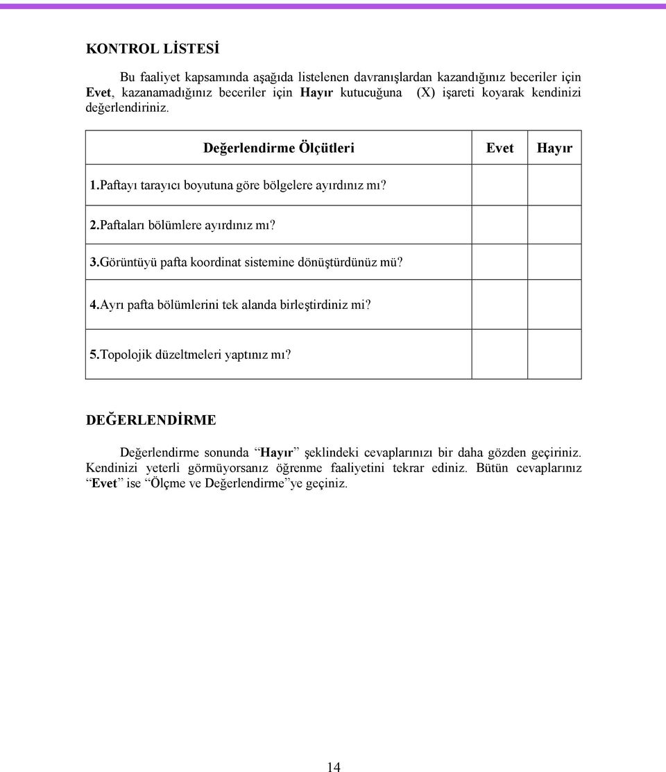 Görüntüyü pafta koordinat sistemine dönüştürdünüz mü? 4.Ayrı pafta bölümlerini tek alanda birleştirdiniz mi? 5.Topolojik düzeltmeleri yaptınız mı?