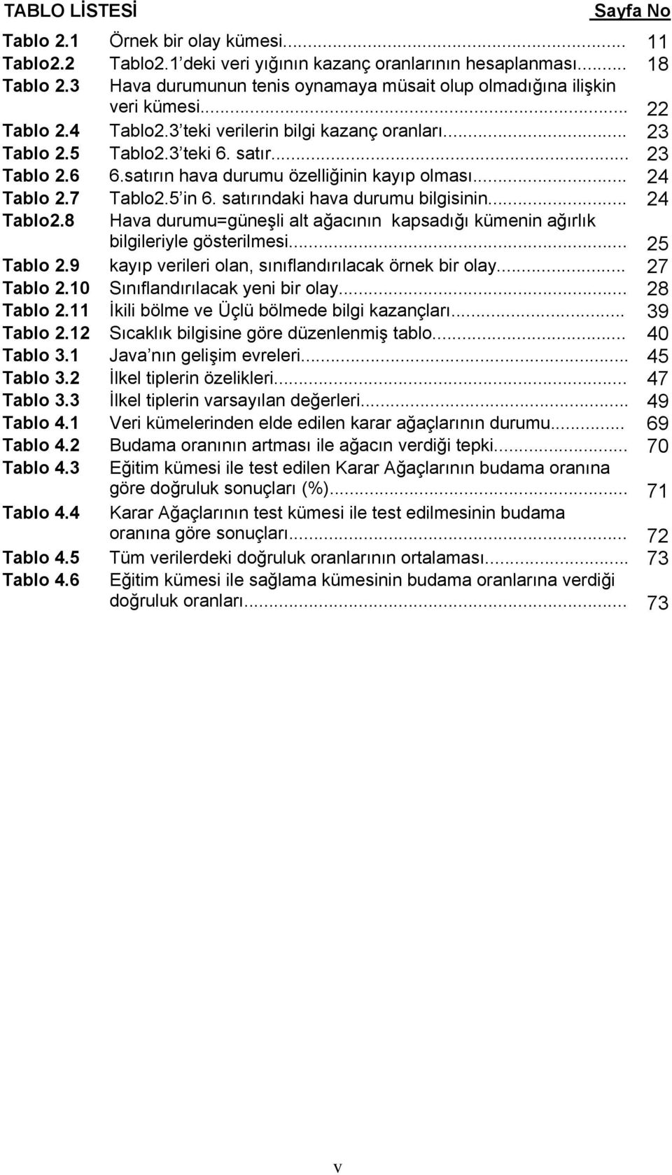 satırın hava durumu özelliğinin kayıp olması... 24 Tablo 2.7 Tablo2.5 in 6. satırındaki hava durumu bilgisinin... 24 Tablo2.