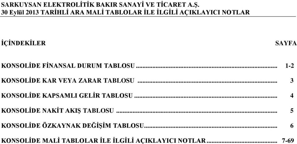 .. 3 KONSOLİDE KAPSAMLI GELİR TABLOSU... 4 KONSOLİDE NAKİT AKIŞ TABLOSU.