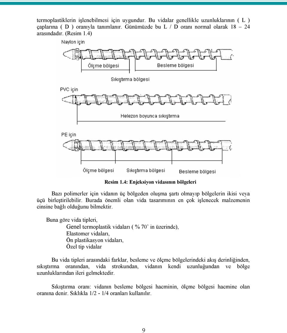 Burada önemli olan vida tasarımının en çok işlenecek malzemenin cinsine bağlı olduğunu bilmektir.