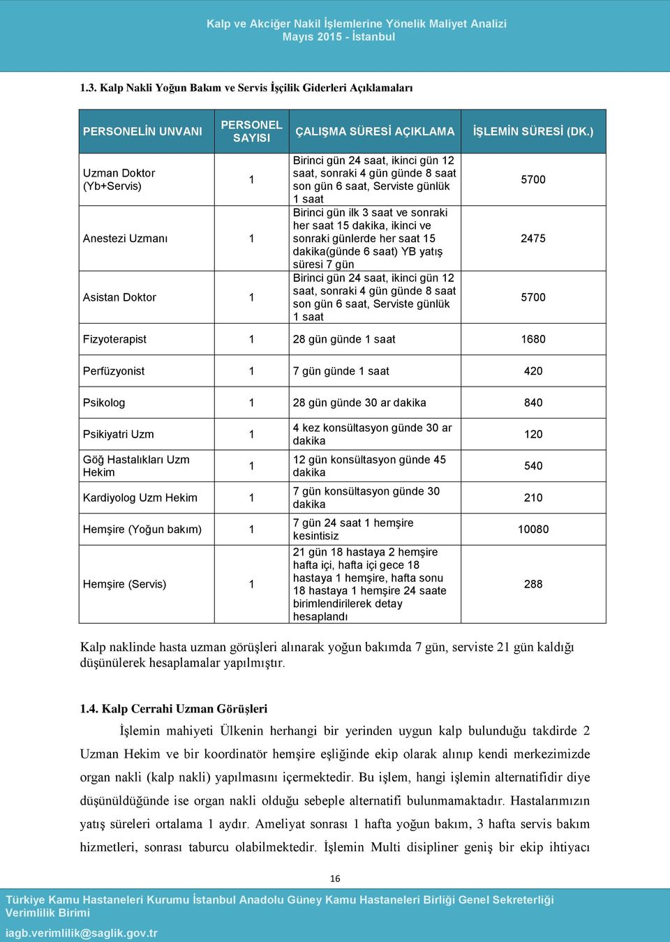 saat 5 dakika, ikinci ve sonraki günlerde her saat 5 dakika(günde 6 saat) YB yatış süresi 7 gün Birinci gün 24 saat, ikinci gün 2 saat, sonraki 4 gün günde 8 saat son gün 6 saat, Serviste günlük saat