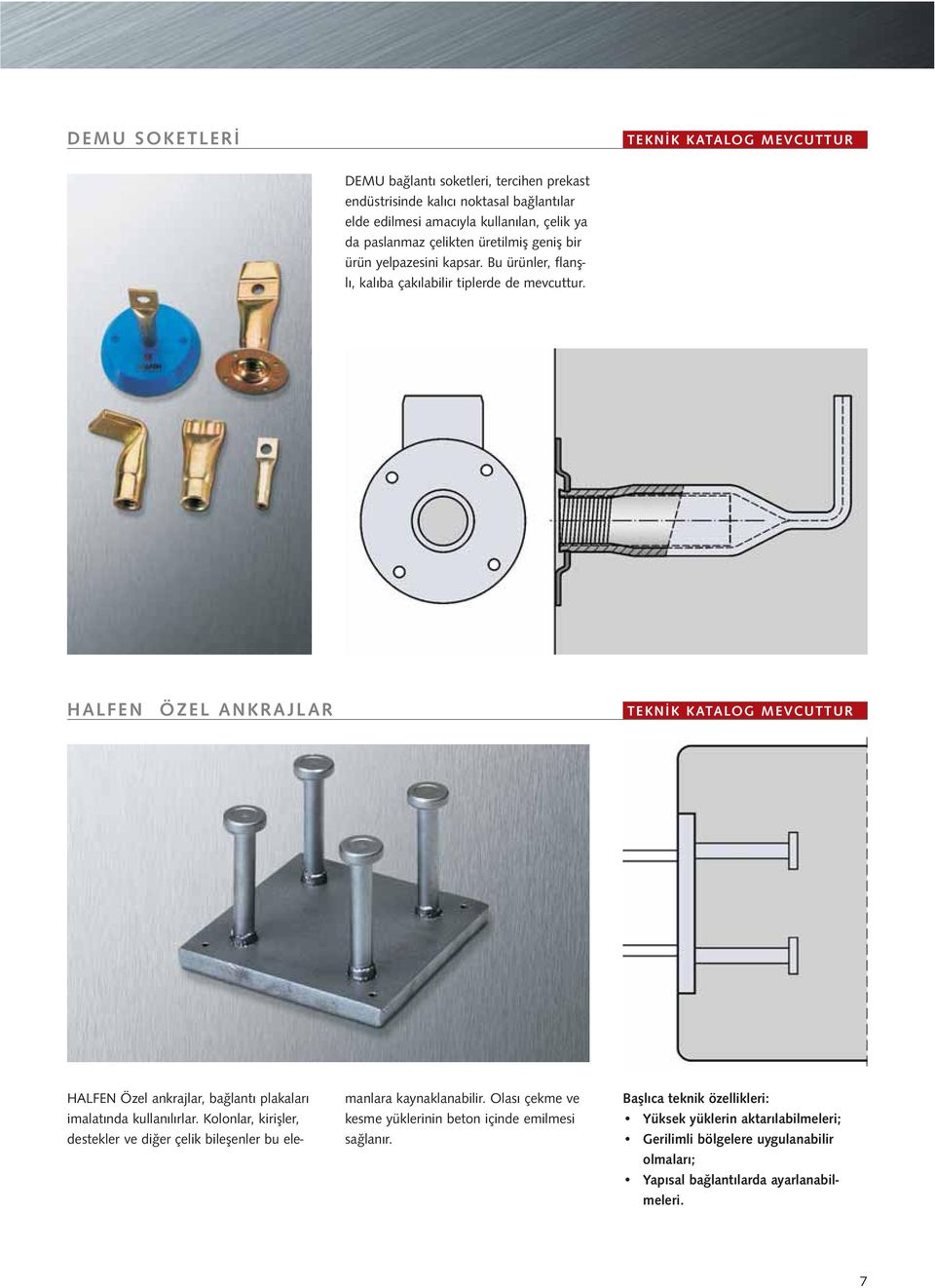 HALFEN ÖZEL ANKRAJLAR HALFEN Özel ankrajlar, bağlantı plakaları imalatında kullanılırlar.