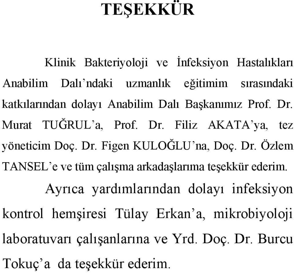 Dr. Özlem TANSEL e ve tüm çalışma arkadaşlarıma teşekkür ederim.