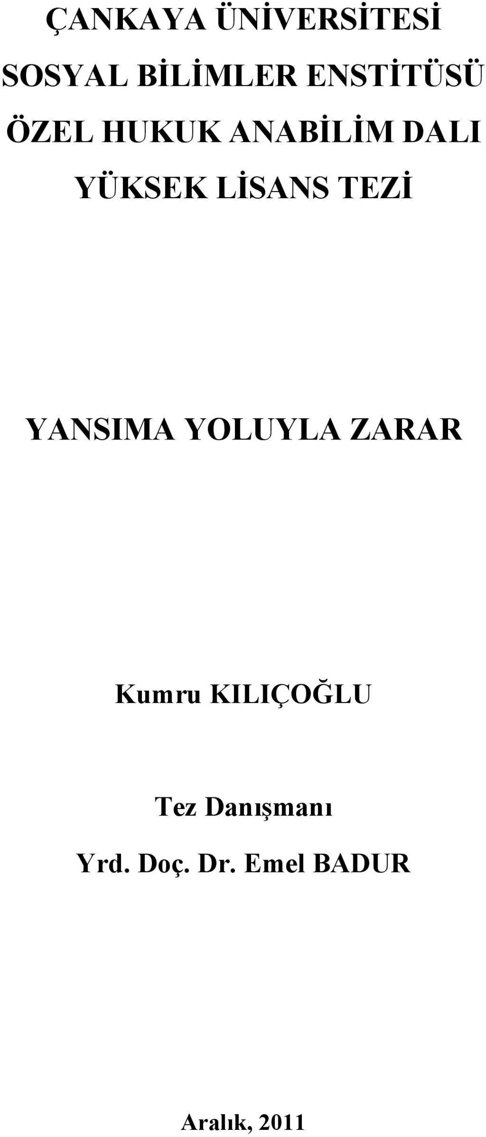 LİSANS TEZİ YANSIMA YOLUYLA ZARAR Kumru