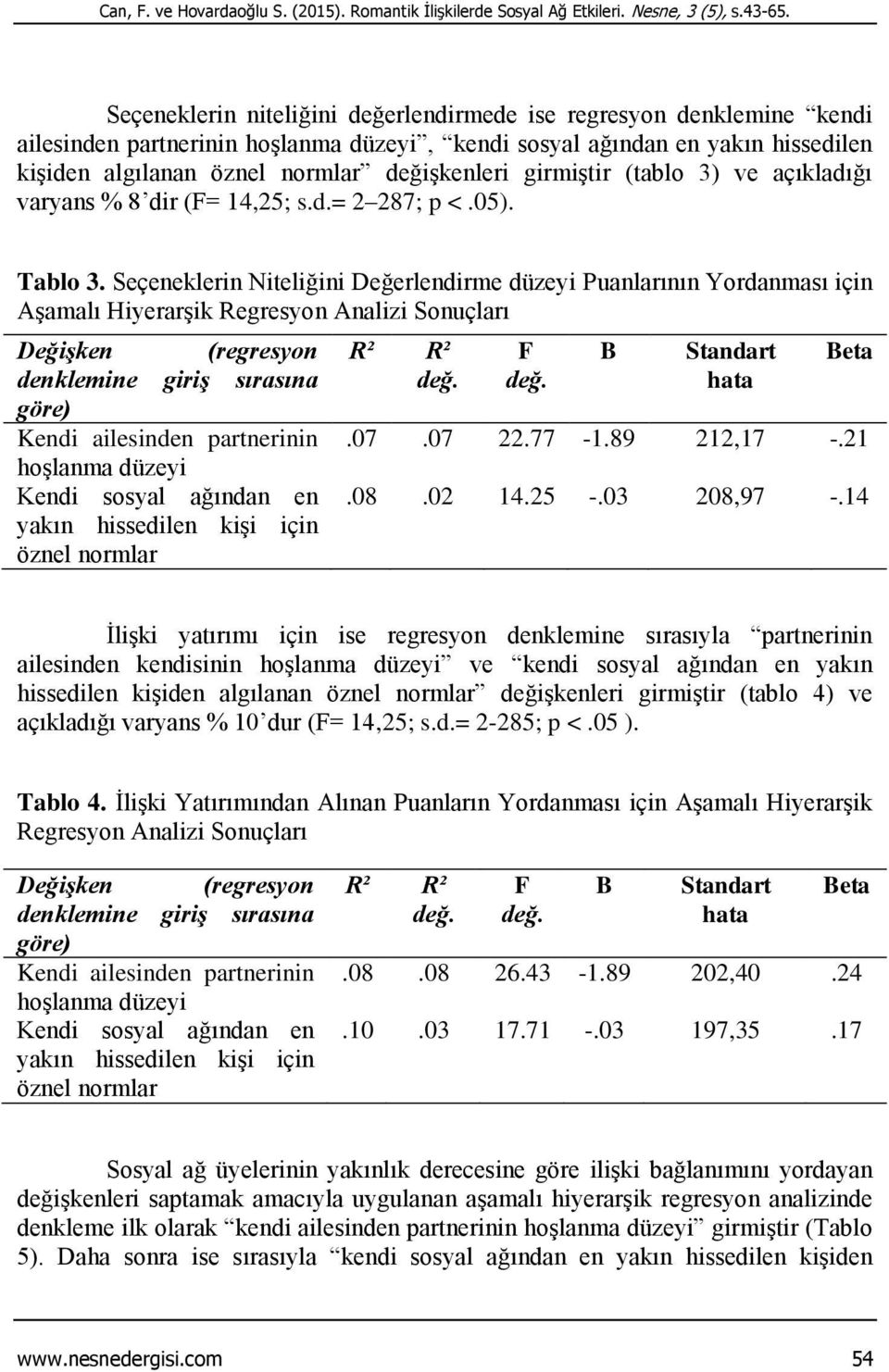 girmiştir (tablo 3) ve açıkladığı varyans % 8 dir (F= 14,25; s.d.= 2 287; p <.05). Tablo 3.