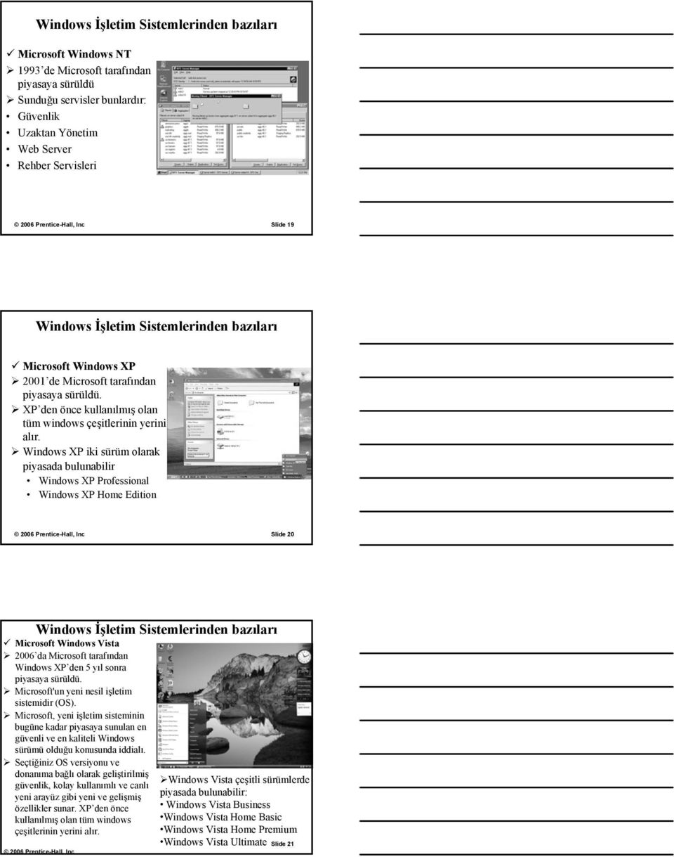 Windows XP iki sürüm olarak piyasada bulunabilir Windows XP Professional Windows XP Home Edition Slide 20 Windows İşletim Sistemlerinden bazıları Microsoft Windows Vista 2006 da Microsoft tarafından