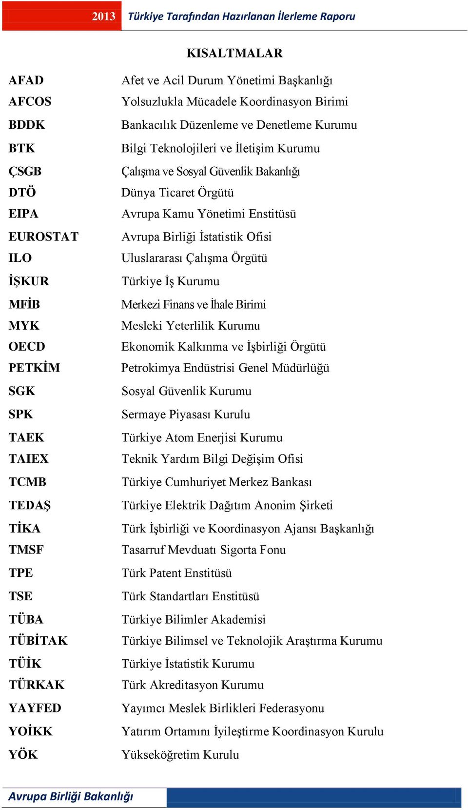 Avrupa Kamu Yönetimi Enstitüsü Avrupa Birliği İstatistik Ofisi Uluslararası Çalışma Örgütü Türkiye İş Kurumu Merkezi Finans ve İhale Birimi Mesleki Yeterlilik Kurumu Ekonomik Kalkınma ve İşbirliği