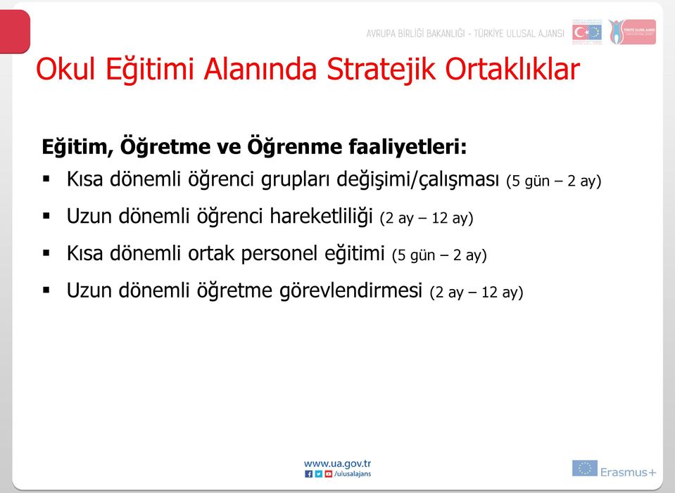 ay) Uzun dönemli öğrenci hareketliliği (2 ay 12 ay) Kısa dönemli ortak