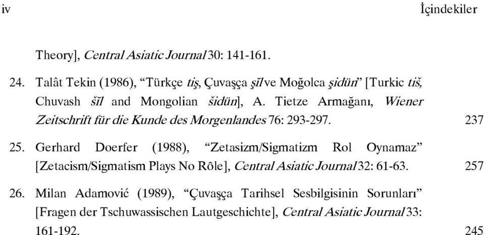 Tietze Armağanı, Wiener Zeitschrift für die Kunde des Morgenlandes 76: 293-297. 237 25.