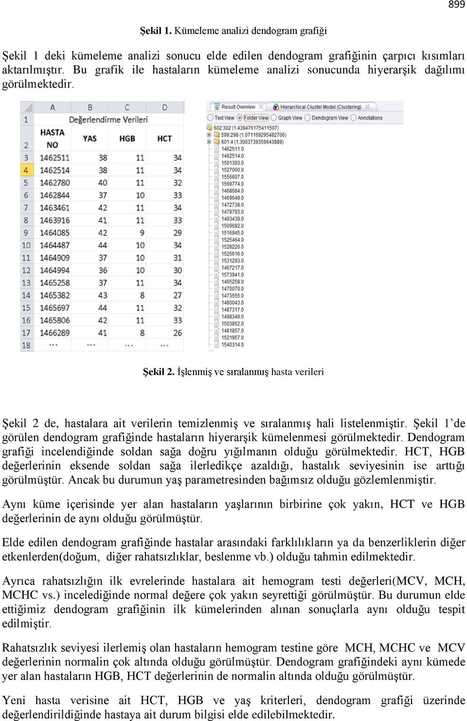 İşlenmiş ve sıralanmış hasta verileri Şekil 2 de, hastalara ait verilerin temizlenmiş ve sıralanmış hali listelenmiştir.