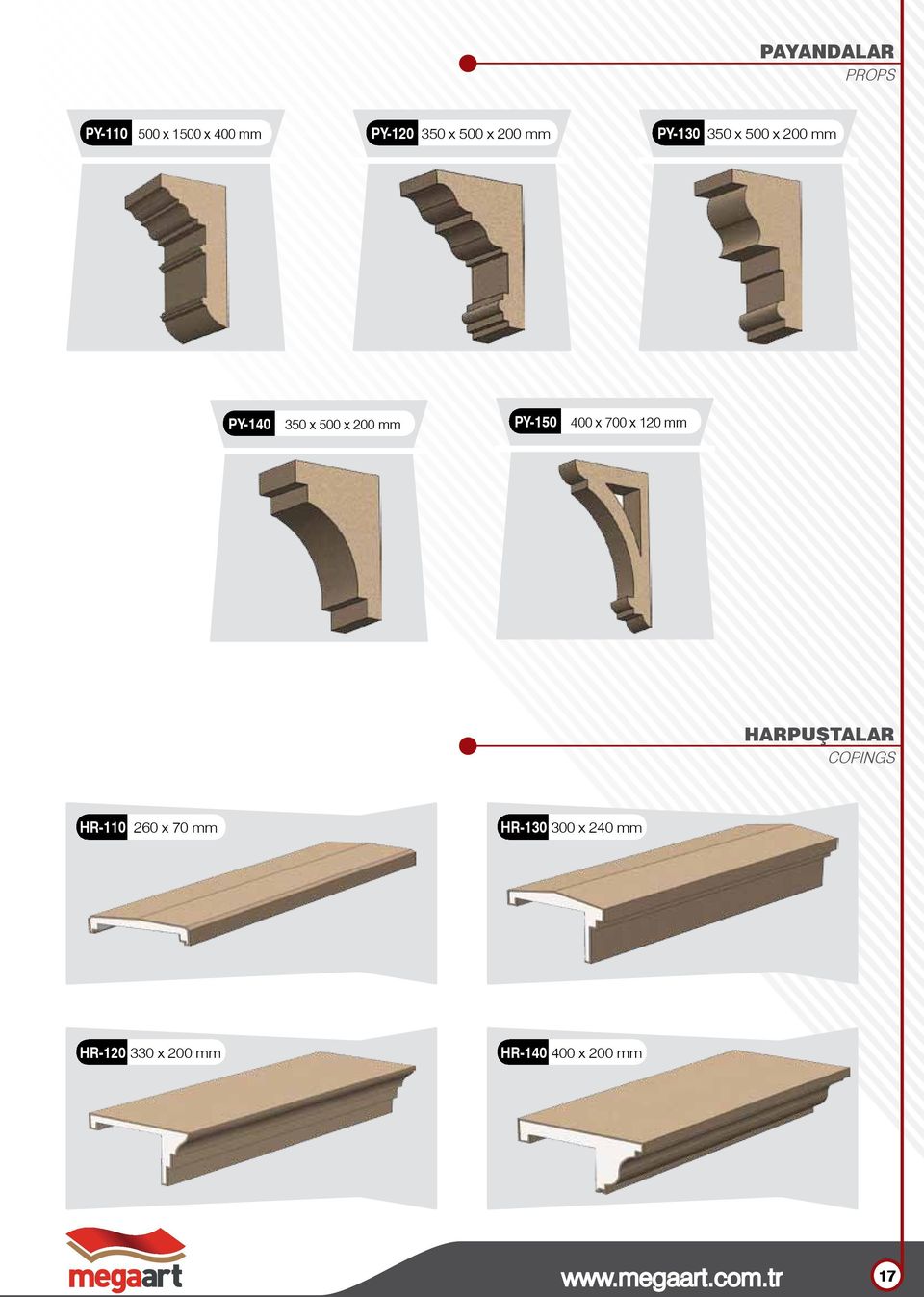 200 mm PY-150 400 x 700 x HARPUŞTALAR COPINGS HR-110 260 x