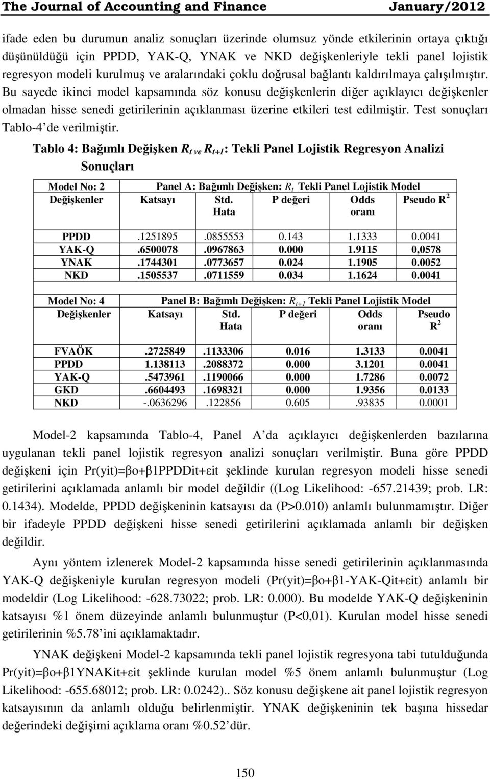 Bu sayede ikinci model kapsamında söz konusu değişkenlerin diğer açıklayıcı değişkenler olmadan hisse senedi getirilerinin açıklanması üzerine etkileri test edilmiştir.